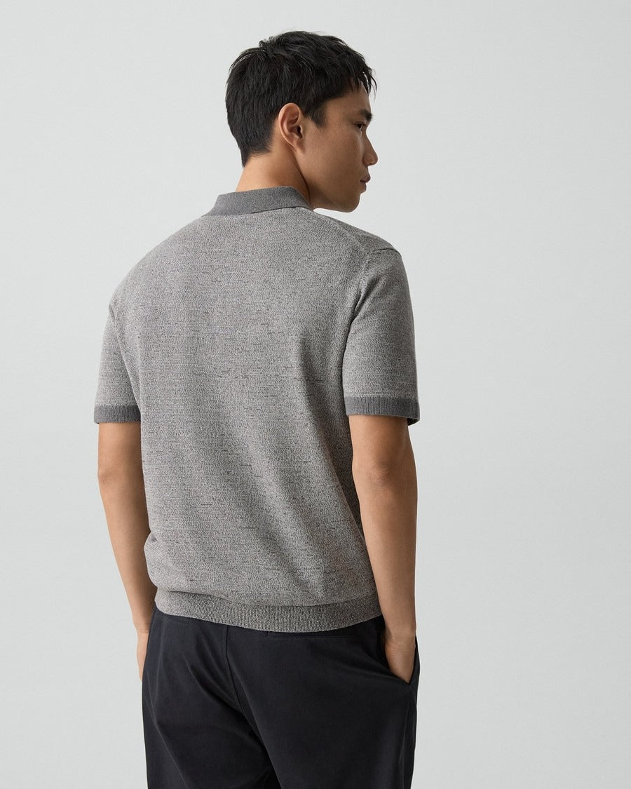 Short-Sleeve Polo Shirt in Silk Linen