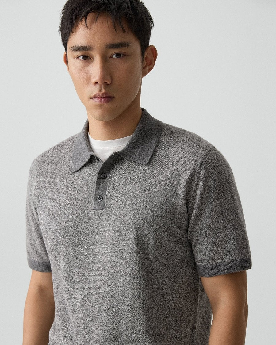 Short-Sleeve Polo Shirt in Silk Linen