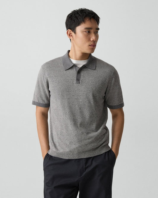 Short-Sleeve Polo Shirt in Silk Linen