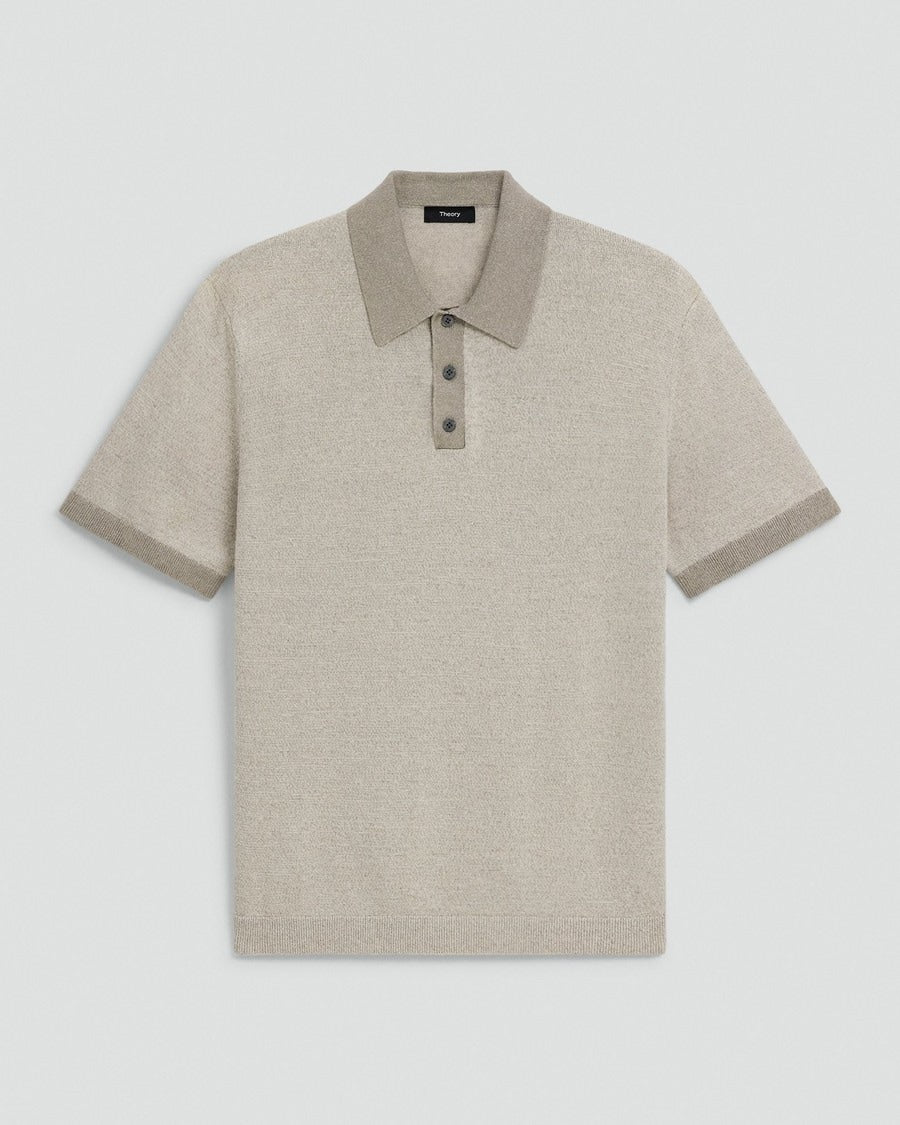 Short-Sleeve Polo Shirt in Silk Linen