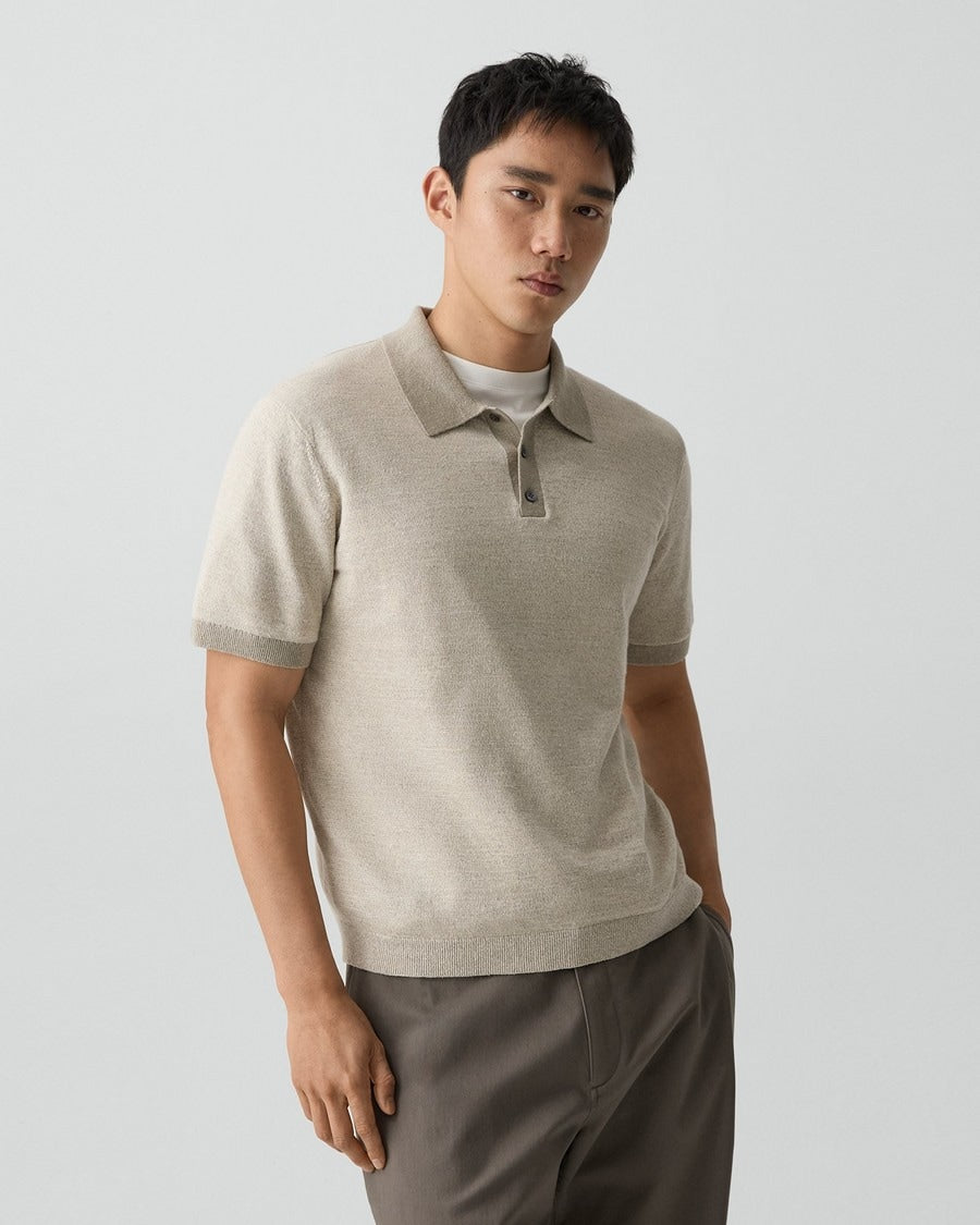 Short-Sleeve Polo Shirt in Silk Linen