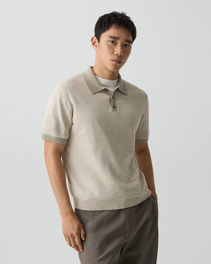 Short-Sleeve Polo Shirt in Silk Linen