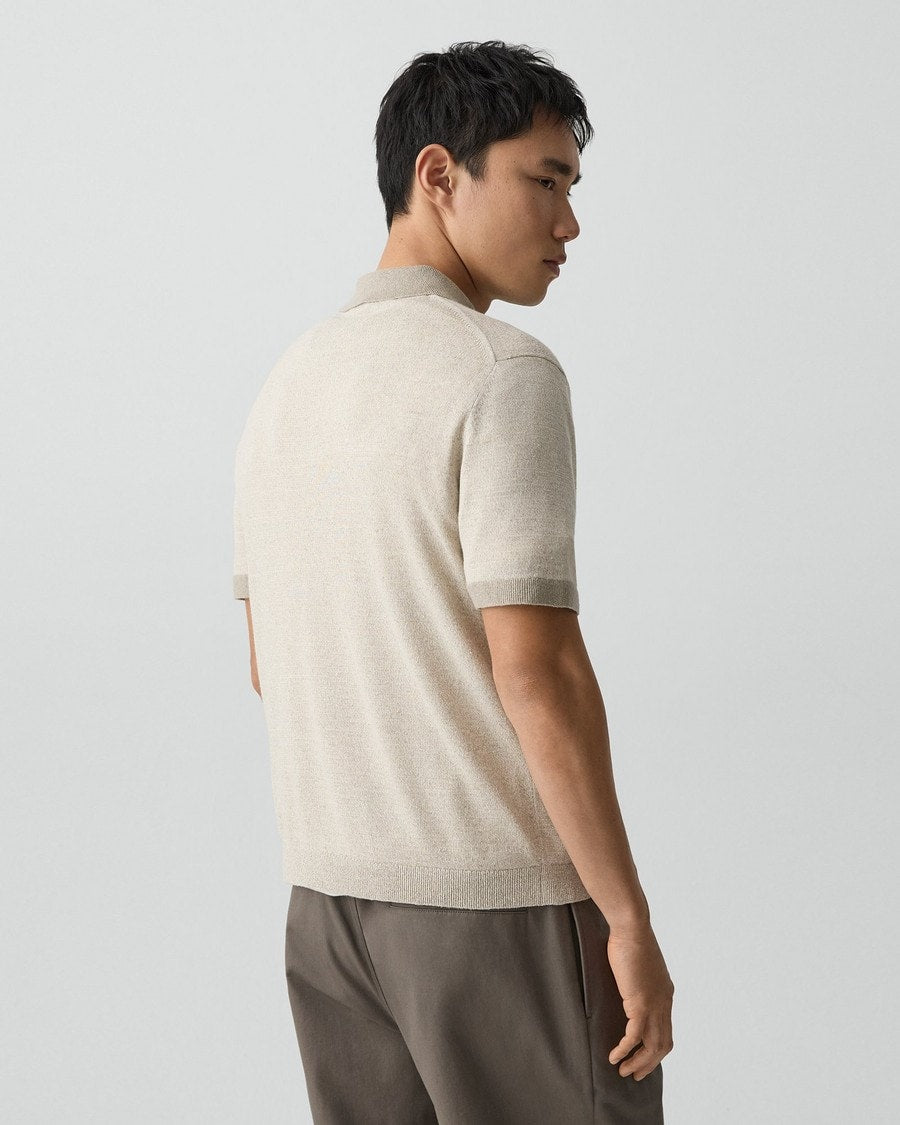 Short-Sleeve Polo Shirt in Silk Linen
