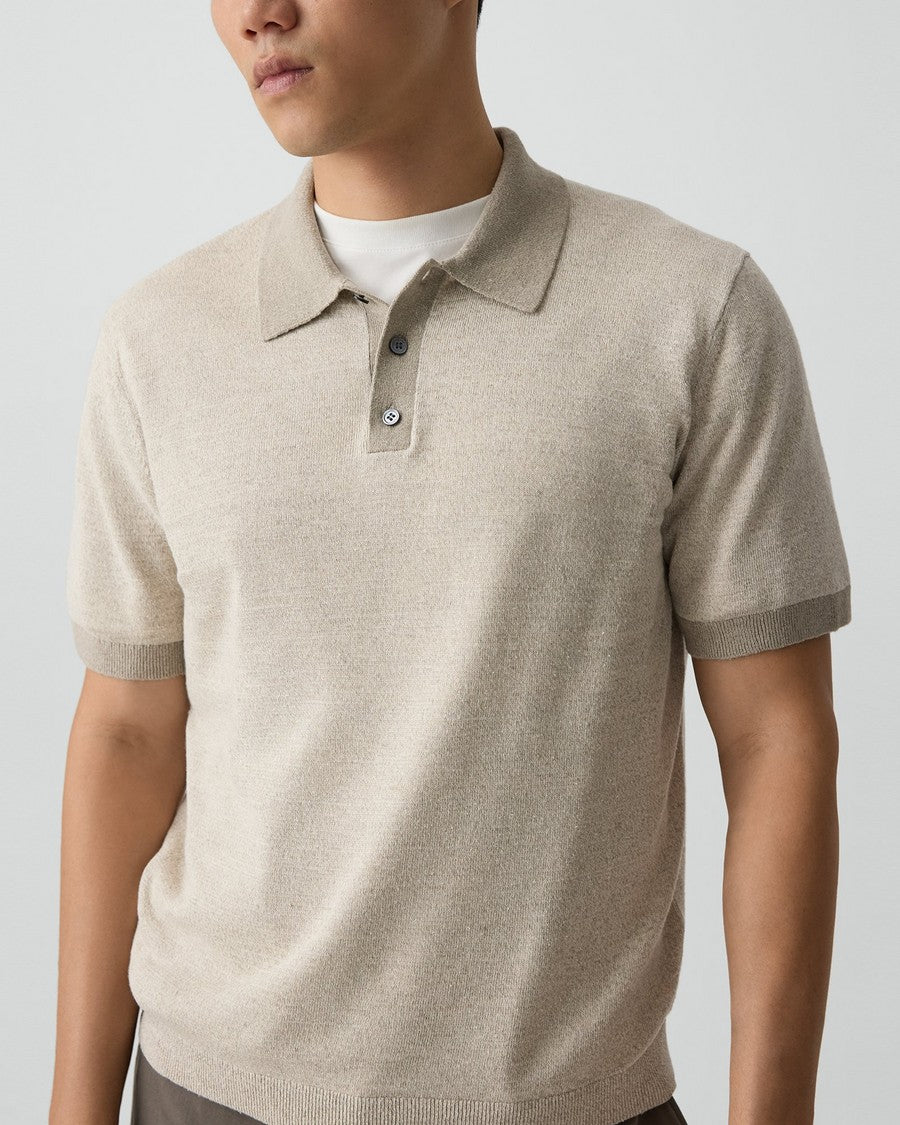 Short-Sleeve Polo Shirt in Silk Linen