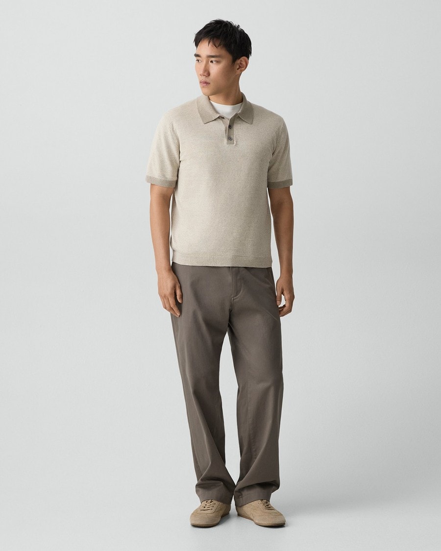 Short-Sleeve Polo Shirt in Silk Linen