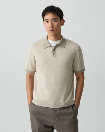 Short-Sleeve Polo Shirt in Silk Linen