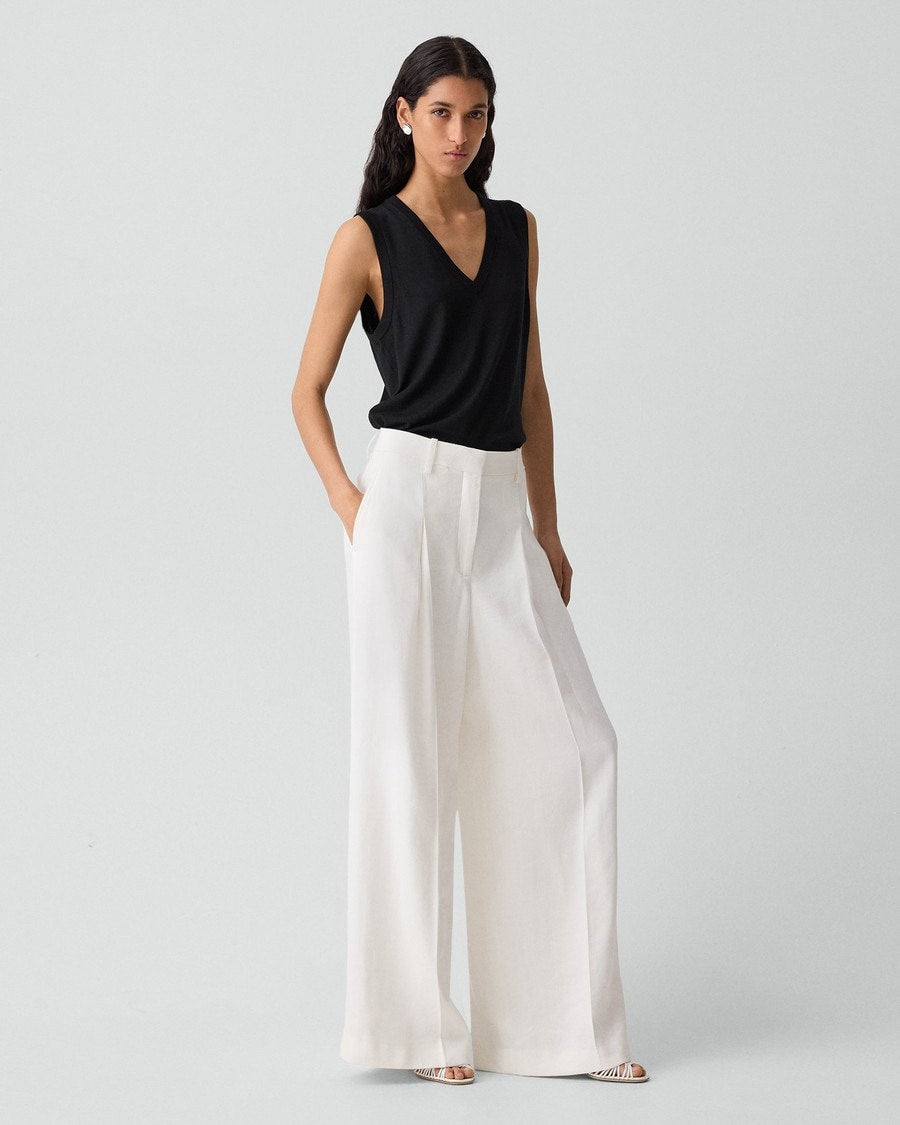 Pleated Wide-Leg Pant in Linen-Viscose