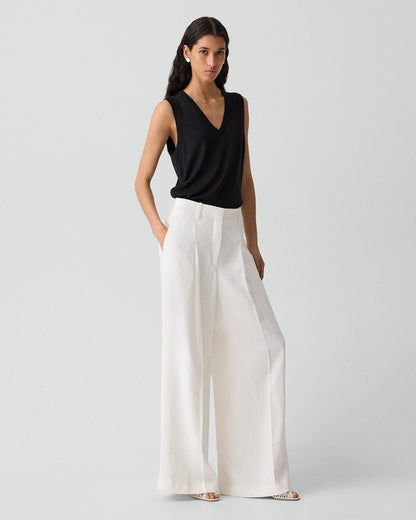 Pleated Wide-Leg Pant in Linen-Viscose