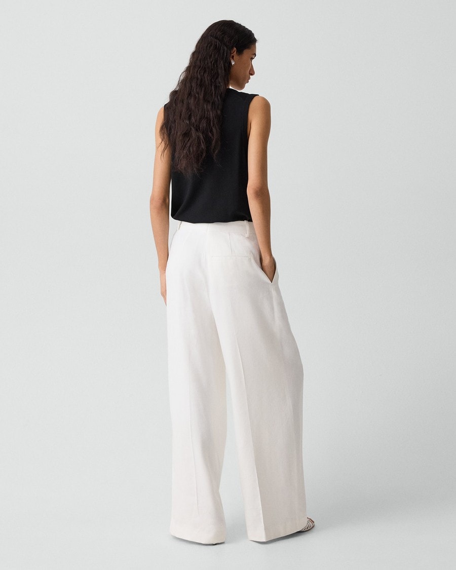 Pleated Wide-Leg Pant in Linen-Viscose