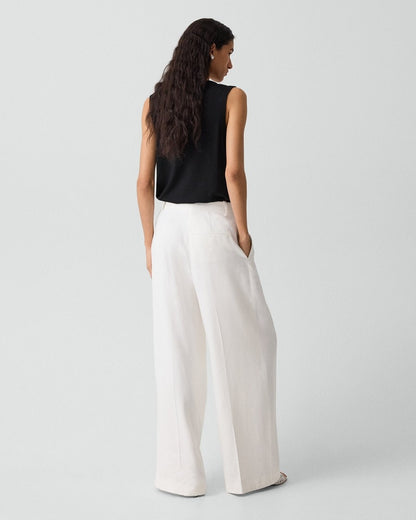Pleated Wide-Leg Pant in Linen-Viscose