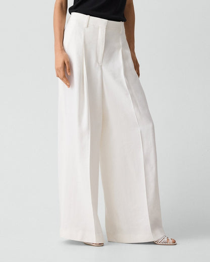 Pleated Wide-Leg Pant in Linen-Viscose