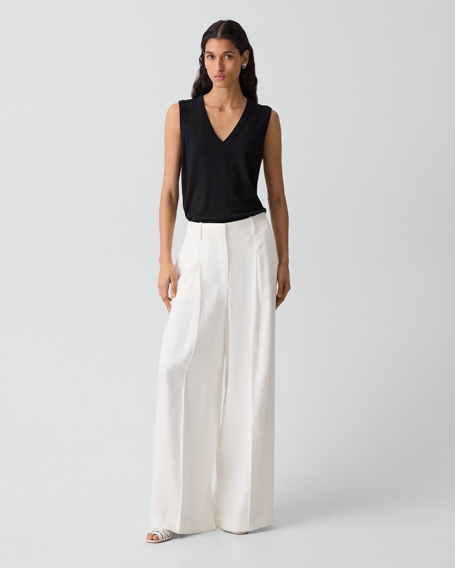 Pleated Wide-Leg Pant in Linen-Viscose