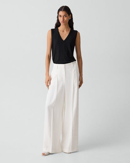 Pleated Wide-Leg Pant in Linen-Viscose