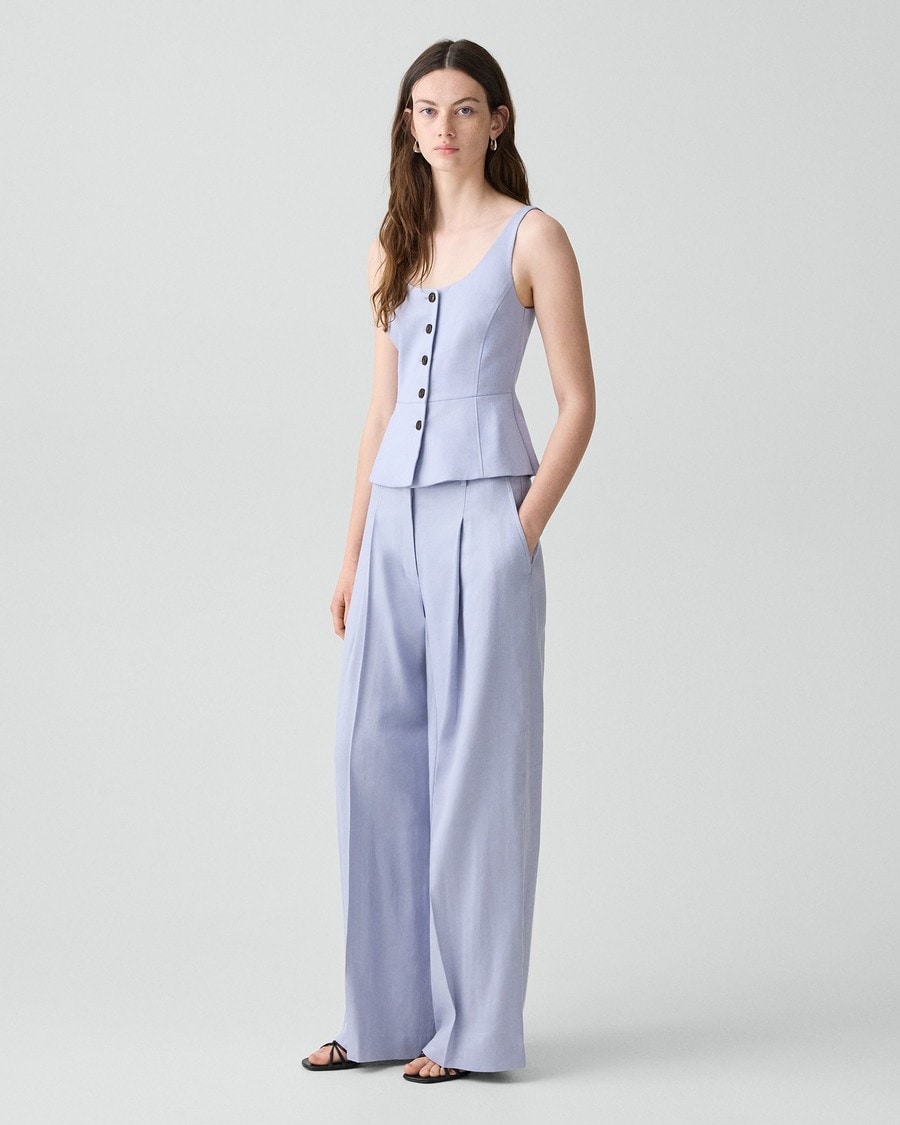 Pleated Wide-Leg Pant in Linen-Viscose