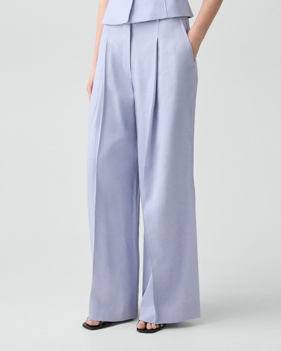 Pleated Wide-Leg Pant in Linen-Viscose
