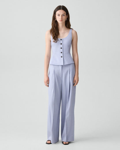 Pleated Wide-Leg Pant in Linen-Viscose