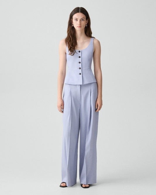 Pleated Wide-Leg Pant in Linen-Viscose