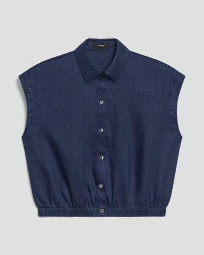 Cap-Sleeve Shirt in Relaxed Linen