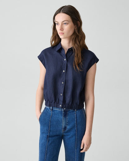 Cap-Sleeve Shirt in Relaxed Linen