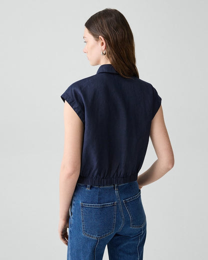 Cap-Sleeve Shirt in Relaxed Linen