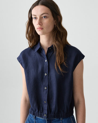 Cap-Sleeve Shirt in Relaxed Linen