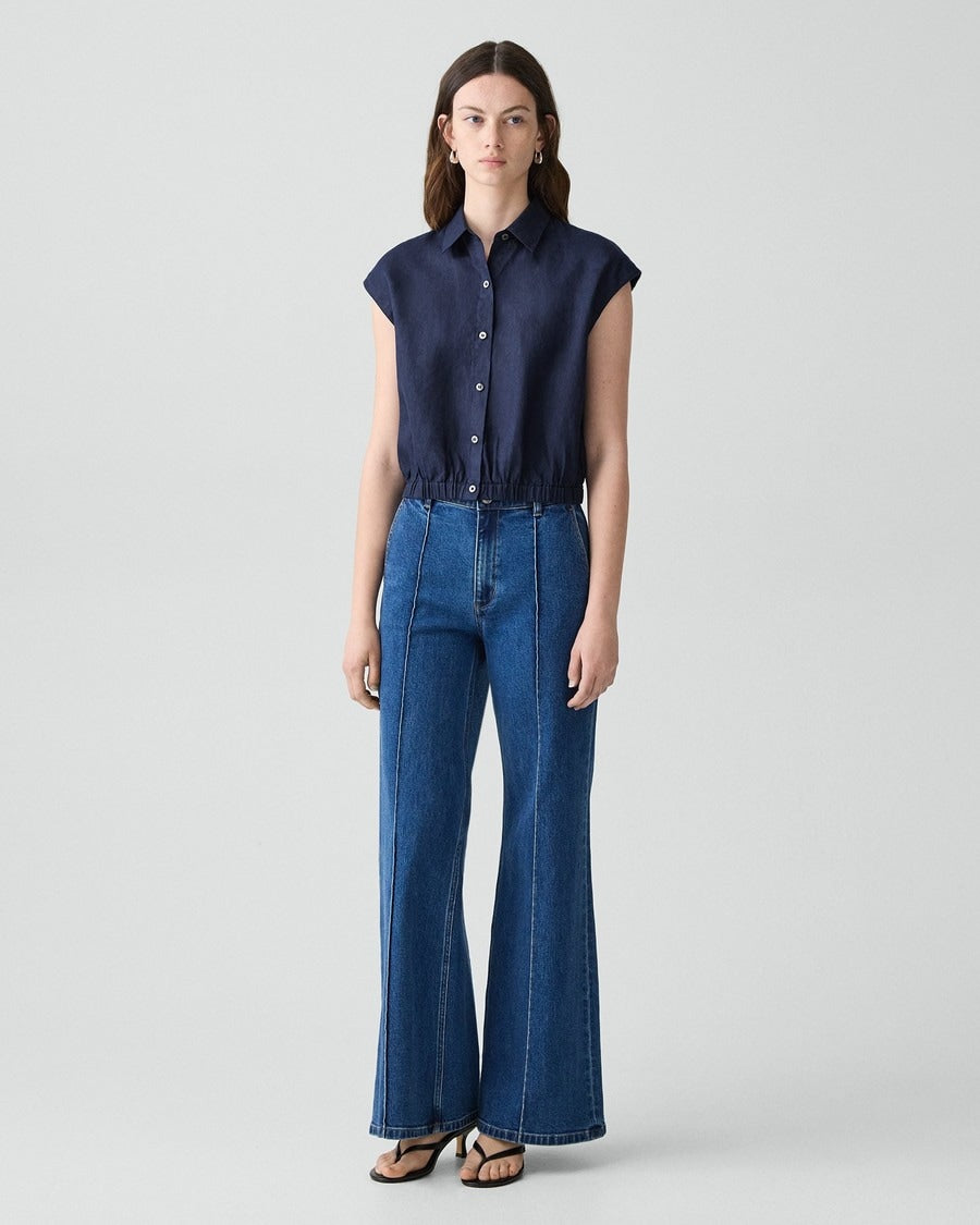 Cap-Sleeve Shirt in Relaxed Linen