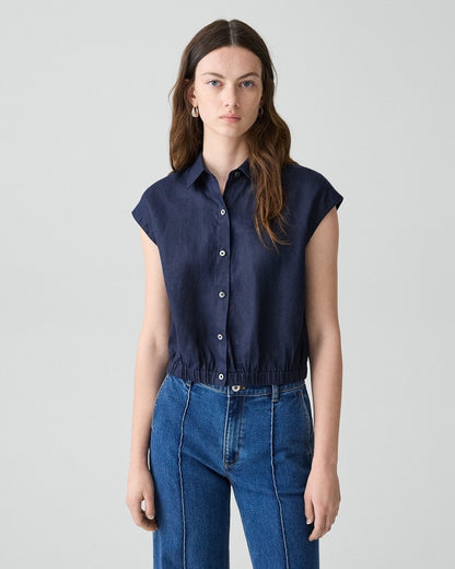 Cap-Sleeve Shirt in Relaxed Linen