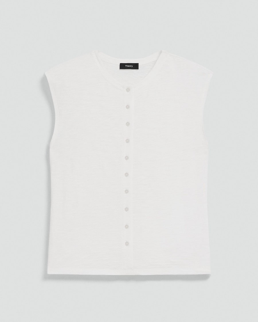 Crewneck Button-Up Top in Organic Slub Cotton