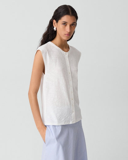Crewneck Button-Up Top in Organic Slub Cotton