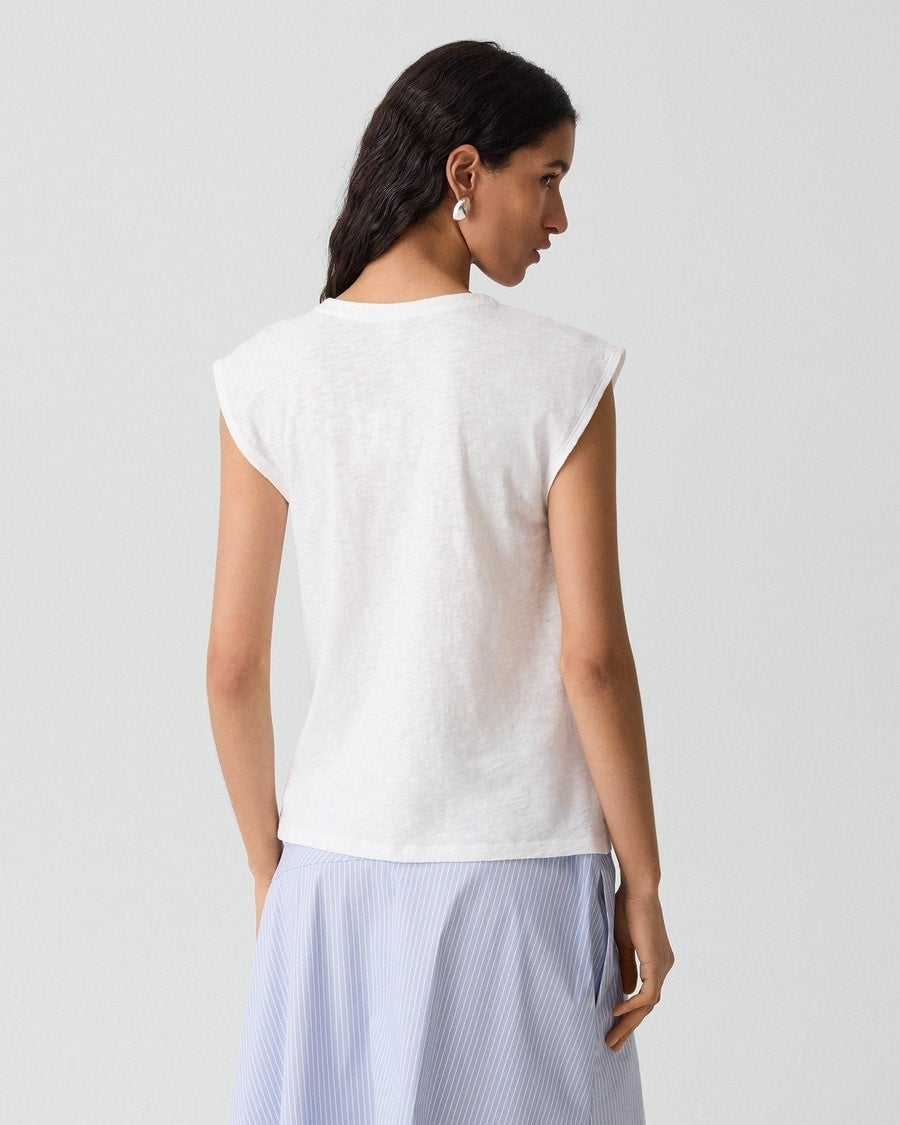 Crewneck Button-Up Top in Organic Slub Cotton