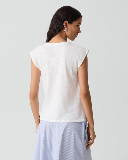 Crewneck Button-Up Top in Organic Slub Cotton