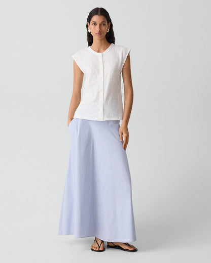 Crewneck Button-Up Top in Organic Slub Cotton