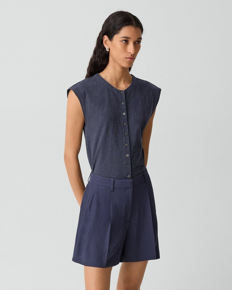 Crewneck Button-Up Top in Organic Slub Cotton