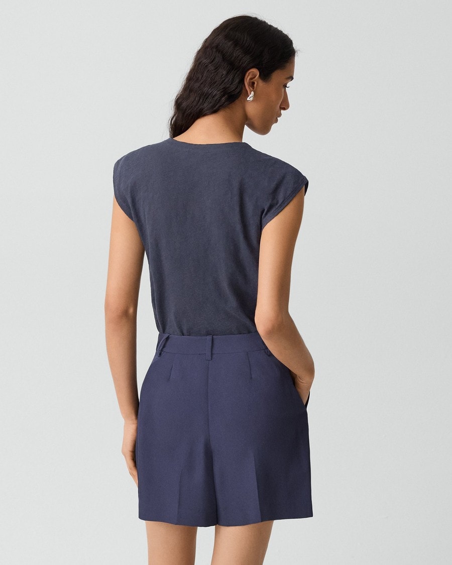 Crewneck Button-Up Top in Organic Slub Cotton