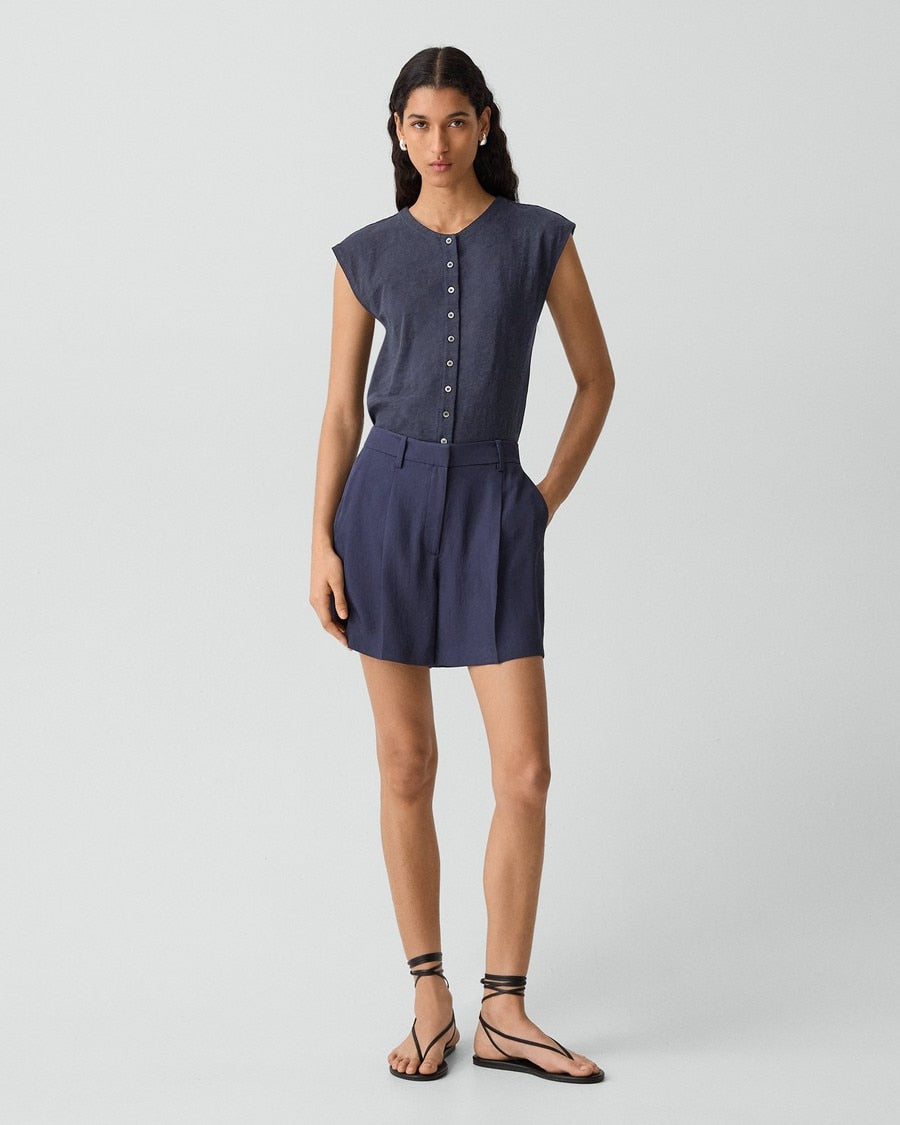 Crewneck Button-Up Top in Organic Slub Cotton
