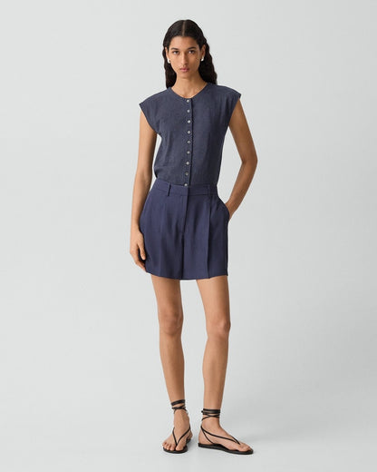 Crewneck Button-Up Top in Organic Slub Cotton