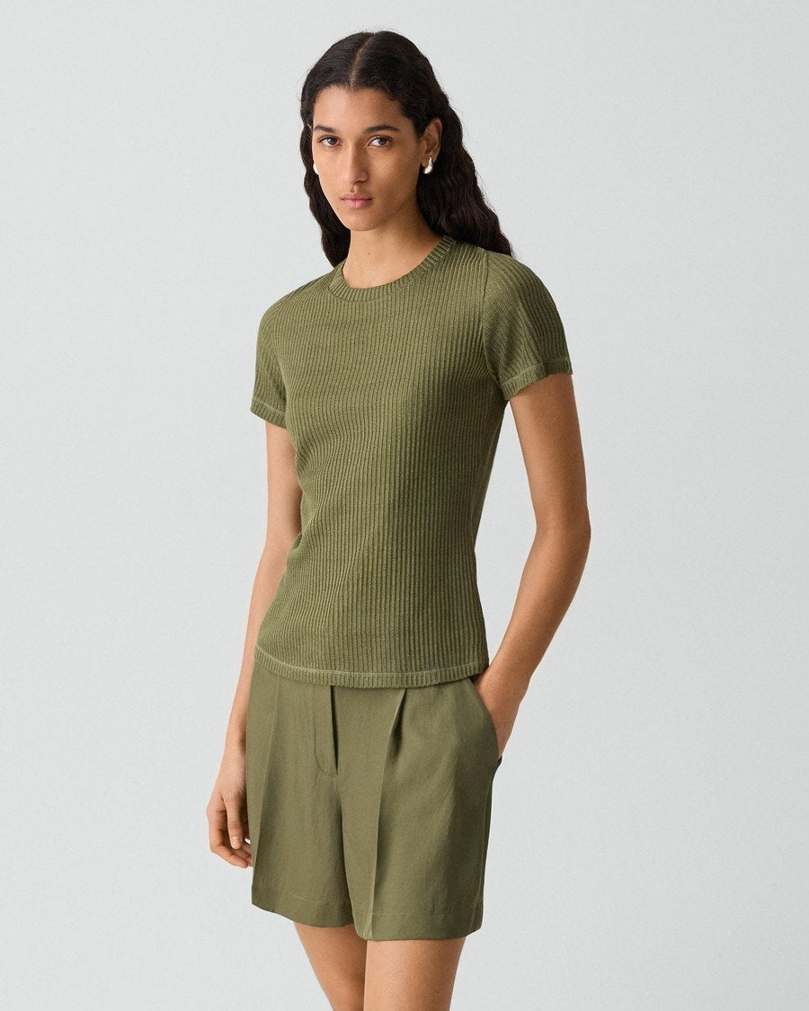 Shrunken Crewneck Tee in Ribbed Cotton-Blend