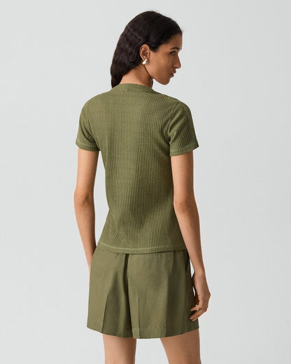 Shrunken Crewneck Tee in Ribbed Cotton-Blend