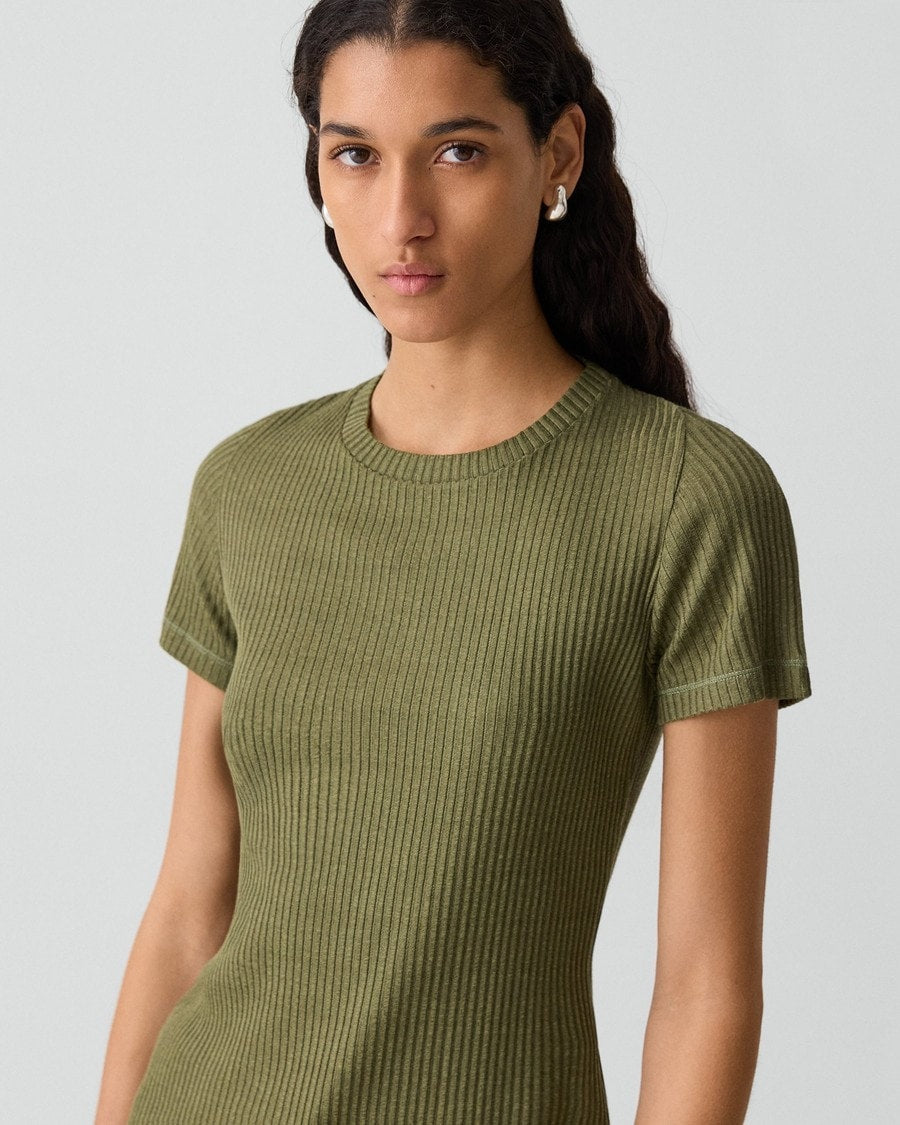 Shrunken Crewneck Tee in Ribbed Cotton-Blend