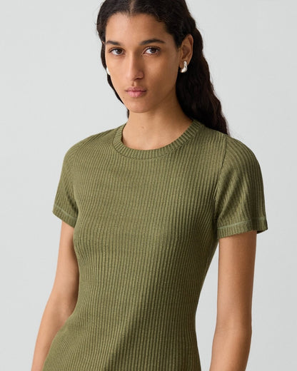Shrunken Crewneck Tee in Ribbed Cotton-Blend