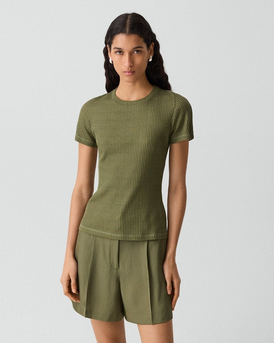 Shrunken Crewneck Tee in Ribbed Cotton-Blend