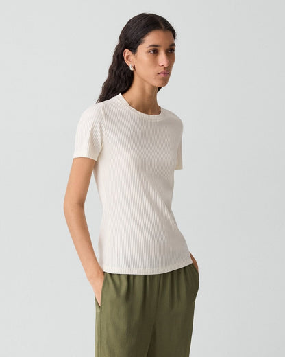 Shrunken Crewneck Tee in Ribbed Cotton-Blend