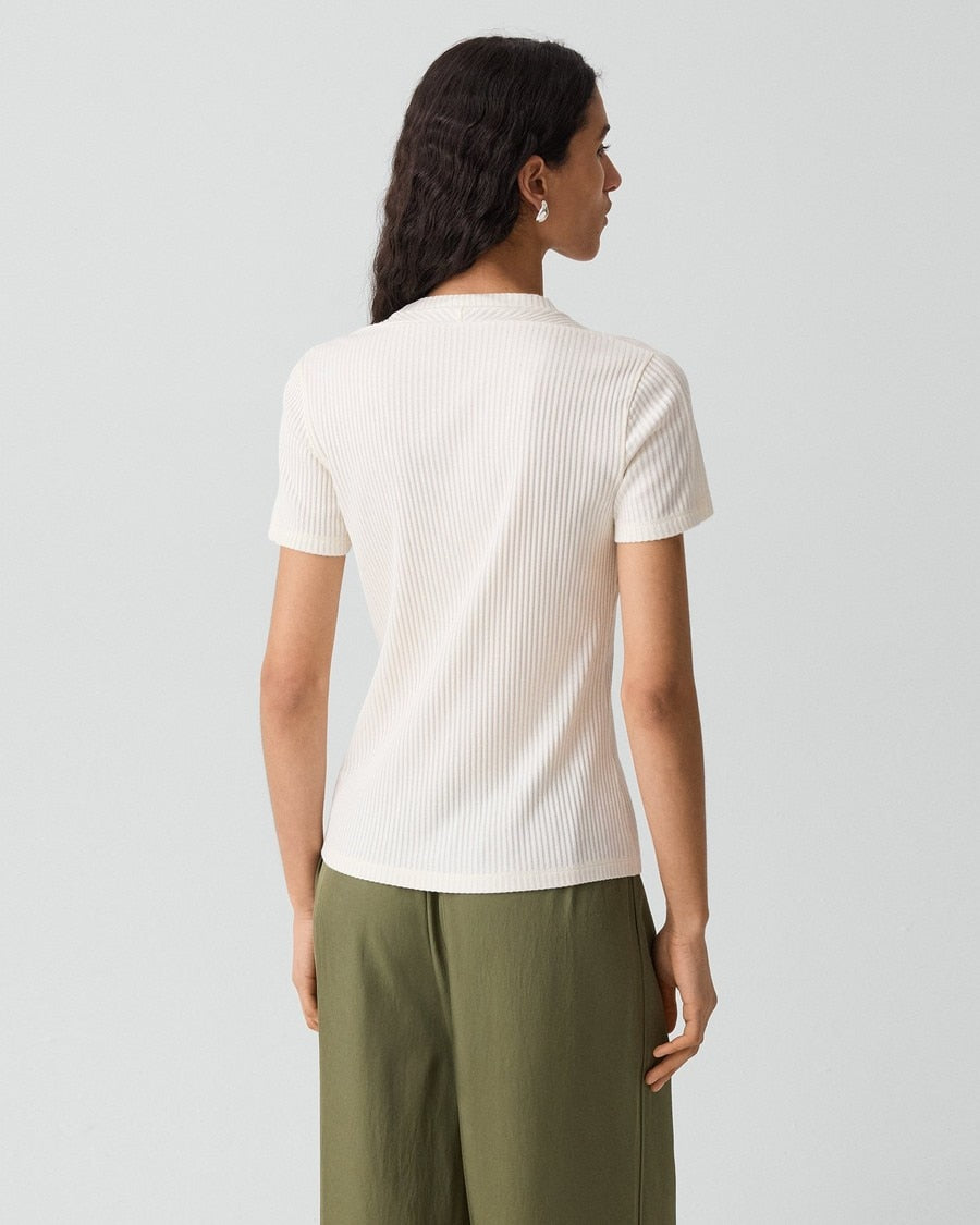 Shrunken Crewneck Tee in Ribbed Cotton-Blend