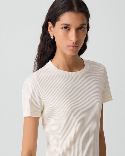 Shrunken Crewneck Tee in Ribbed Cotton-Blend