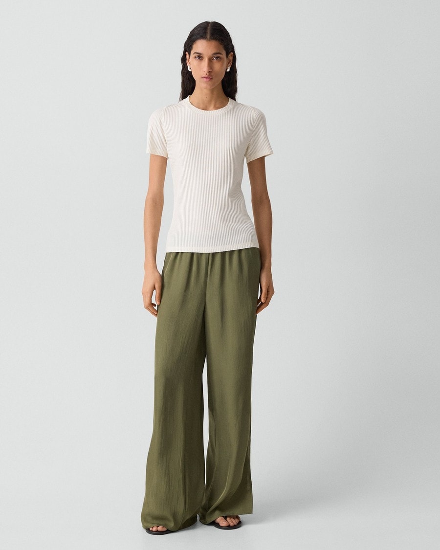 Shrunken Crewneck Tee in Ribbed Cotton-Blend