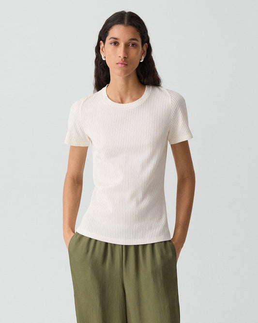 Shrunken Crewneck Tee in Ribbed Cotton-Blend