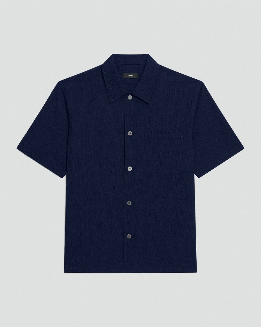 Short-Sleeve Shirt in Textured Stretch Cotton