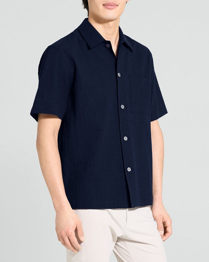 Short-Sleeve Shirt in Textured Stretch Cotton