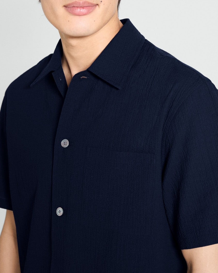 Short-Sleeve Shirt in Textured Stretch Cotton