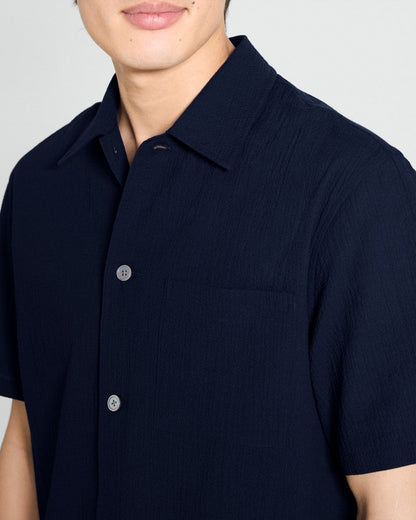 Short-Sleeve Shirt in Textured Stretch Cotton